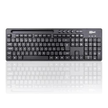 Imagem de Teclado Usb Multimidia Office com Suporte para Smartphone Preto Ergonômico Casa Buritis