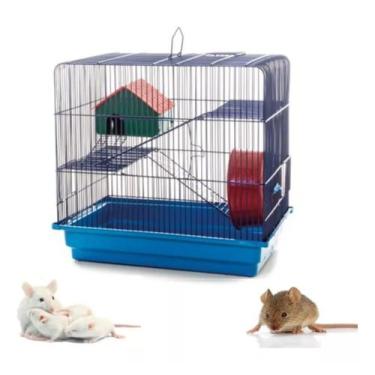 Imagem de Gaiola Hamster 3 Andares C Escadinha Casinha - LMM pets, Azul Escuro