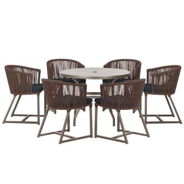 Imagem de Mesa com 6 Cadeiras de Jantar Roma 120cm e Noronha em Alumínio