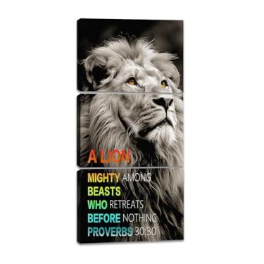 Imagem de 3 peças de arte de parede em tela com versículo bíblico cristão Rei Leão Rei Leão Impressão de Escritório Inspiradora Decoração de Parede para Sala de Estar Decoração de Cozinha Emoldurada Pronto para