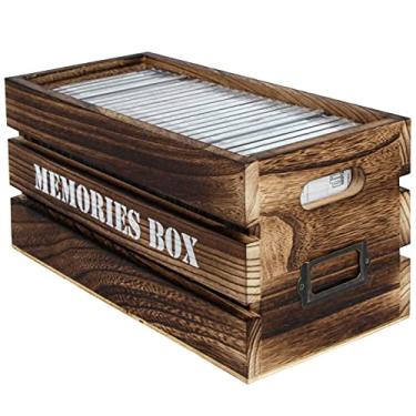 Imagem de J JACKCUBE DESIGN Caixa de armazenamento de CD bandeja com alças, bandeja de mídia de madeira rústica comporta 30 capas de CD para armazenamento e organização em casa - MK1050B