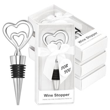 Imagem de 30 peças de rolhas de vinho de coração duplo para lembrancinhas de casamento, chá de panela, design de coração, presentes de festa para convidados, decorações de lembrança com pacote individual