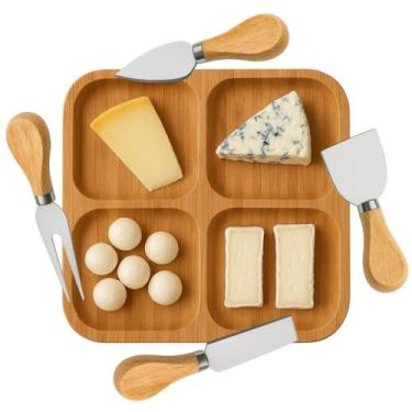 Imagem de Kit Petisqueira 4 Divisórias + Jogo 4 Utensílios P/ Queijo - Kadê