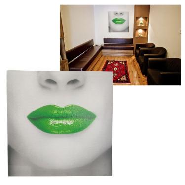 Imagem de Quadro Labios Batom Verde Boca 40x40 Moldura Textura Decoraçao Quarto Sala Recepçao Enfeite Consultorio