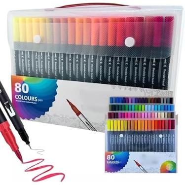 Imagem de Kit de Canetas Brush Pen, 80 Cores, Ponta Dupla 0.4mm e 1-2mm, para Desenho e Lettering (80 CORES)