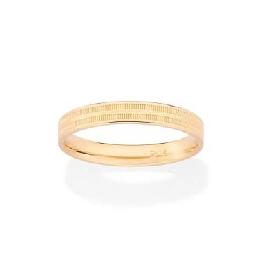 Imagem de Aliança Rommanel Banhado Ouro Fina 3mm Com Frisos Zircônia 513533, 16,