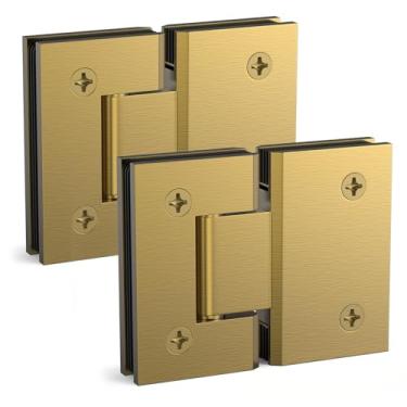 Imagem de AatrixQuayn Dobradiças de porta de chuveiro de vidro de latão sólido de 180 graus, substituição de ferragens de porta de chuveiro para vidro temperado de 5/16" (8 mm) - 12 mm de espessura (ouro
