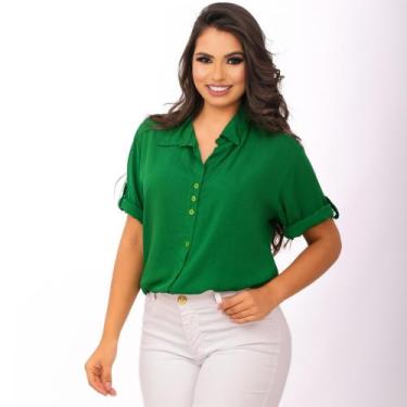 Imagem de camisa feminina chemise social moda evangelica casua manga 3/4 - atrat