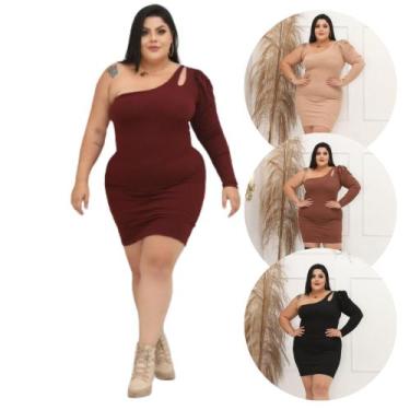 Imagem de Vestido Tubinho Manga Única Bufante Curve Size Ana Ruga Plus - Wild, P