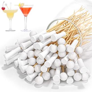 Imagem de Aodaer 200 peças de camiseta de golfe palhetas de coquetel palitos de bola de golfe de 12 cm espetos de bambu descartáveis palitos de frutas com tema esportivo, palitos decorativos para aperitivos