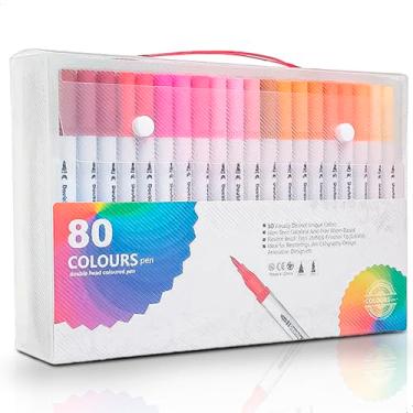 Imagem de Kit de Canetinhas Artísticas com Ponta Dupla 80 Cores Brush e Fineliner Maleta Organizadora Tinta Não Tóxica Pasta Portatil Colorir Pincel Marcadores Dual Lapis Caneta Escolar Desenho