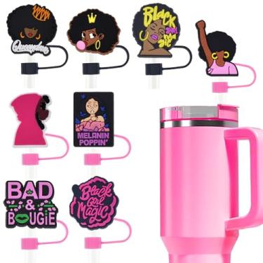 Imagem de 8 peças de cobertura de palha rosa preta para copo Stanley, topo de palha bonito para topo de ponta de canudo de 10 mm acessórios engraçados Stanley Cup