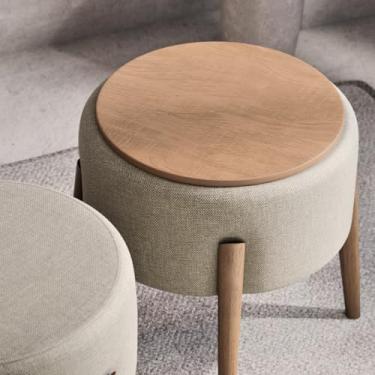 Imagem de Puff Dual Acabamento Em Linho 100% Poliester Madeira Eucalipto Sala De Estar Ou Descanso
