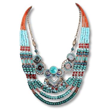 Imagem de Maxi Colar Feminino "Étnico Yemaya" – Estilo Afro e Boho Chic, Acessório de Moda com Design Ancestral, Elegante e Marcante – Acompanha Bolsa de Veludo