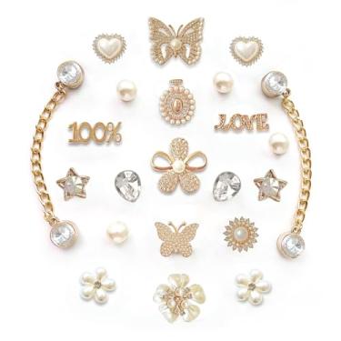 Imagem de BOAJUNWU 22 peças de pingentes de sapatos brilhantes para mulheres e meninas, corrente feminina dourada para tamancos, joias de decoração de sapatos de designer fofos, joias de aniversário, univesal