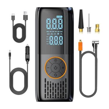 Imagem de Exqulife Compressor de ar portátil para inflador de pneu, inflação rápida de 160 PSI com bateria de 12000 mAh, desligamento automático, bomba de ar sem fio com medidor de pressão de pneu para pneus de