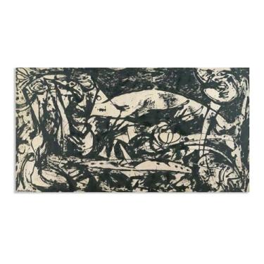 Imagem de Zeichn8u Jackson Pollok arte de parede em tela preto e branco número 14 imagem de arte clássica pinturas famosas impressão de arte para decoração de escritório em casa 125 x 70 cm (49 x 28 pol) pôster