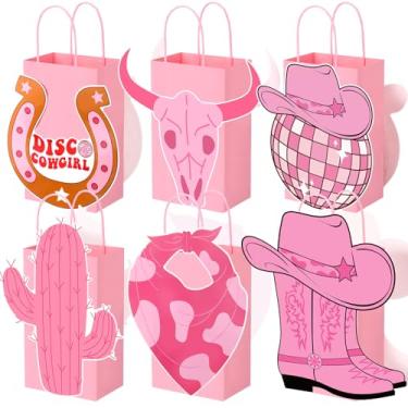 Imagem de Mooliwe 24 peças de sacos de papel para festa tema ocidental decoração de festa selvagem oeste Kraft saco de presente com alças chapéu de bota de cowboy despedida de solteira chá de bebê último rodeio