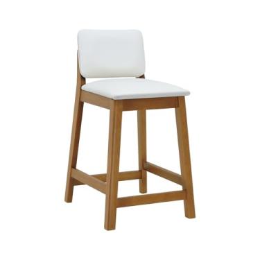 Imagem de Banqueta Média Paris Madeira Maciça Encosto Estofado - Amêndoa - Assento Estofado Corano Bege