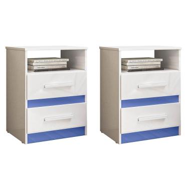 Imagem de Kit 2 Mesas de Cabeceira Apolo 2 Gavetas - Moval Branco/Azul