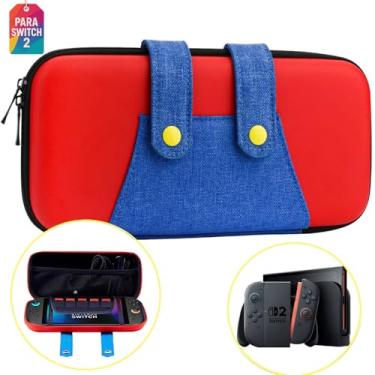 Imagem de Case Compatível Com Nintendo Switch 2, Estilo Mario, Bolsa de Proteção com Alças, Azul e Vermelho