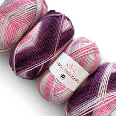 Imagem de Lã Maravilhas Variegadas #4 Fio Grosso Pesado Médio/Pesado Aran, 30% Lã Australiana e 70% Acrílico, 4 novelos, 400 g/600 m (Rosa Plum)