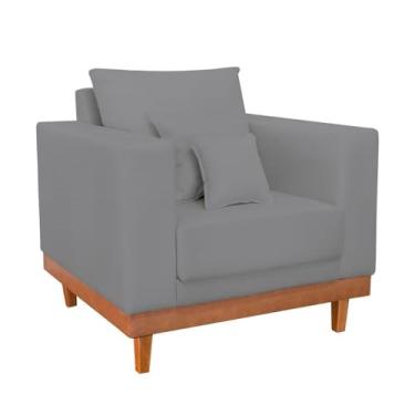 Imagem de Poltrona Living Resistente Linho Base Madeira com Almofadas Grafite