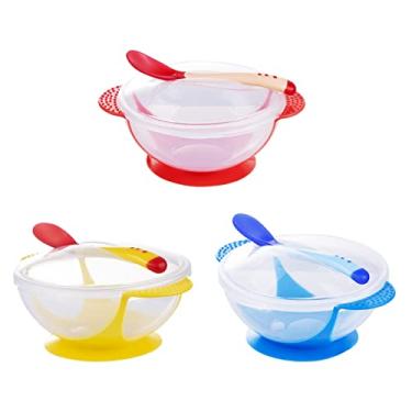Imagem de Berry President Tigelas Para Bebês Com Base De Sucção, Tampa À Prova Derramamento, Colher Sensor Temperatura, Tigela Design Binaural Bebês, Crianças E Pequenas, Alimentação Automática Na Primeira Fa