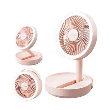 Imagem de Gaiatop Ventilador de mesa pequeno dobrável, ventilador portátil alimentado por bateria de 6000 mAh com luz noturna LED, recarregável por USB, quarto, escritório, dormitório, viagem, acampamento