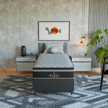 Imagem de Cama Box Solteiro Couro Preto + Colchão Paris Molas Preto - eShop casa
