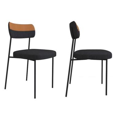 Imagem de Kit 2 Cadeiras Mila Laminado Caramelo/Linho Grafite - FdECOR