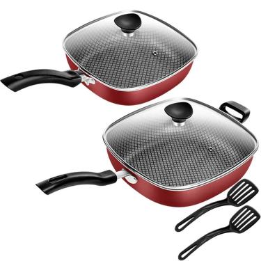 Imagem de Conjunto De Frigideiras Antiaderente Quadradas Gourmet Vermelho Patolux