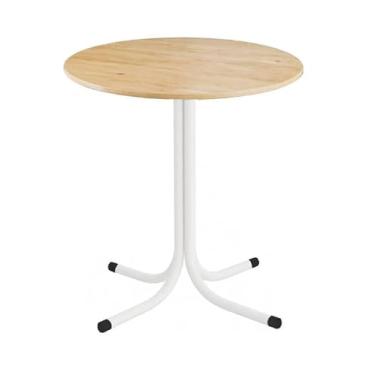 Imagem de Mesa de Jantar Redonda 80cm Branca Tampo Madeira Pinus
