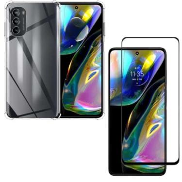 Imagem de Capa Capinha Anti Impacto + Película de Vidro Temperado 3D Para Moto G82 Tela De 6,6 Polegadas - (Bluepink)