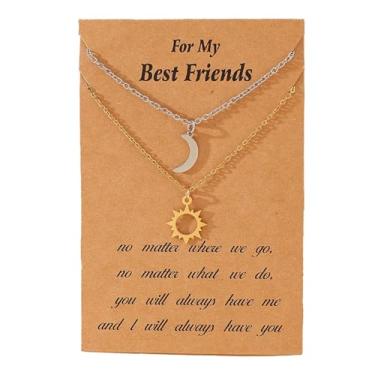 Imagem de LittleFathand Colar de sol e lua para amizade combinando melhores amigos, colar de aço inoxidável com pingente de lua e sol para presente de BFFJewelry, Zinco, Sem Pedra Preciosa