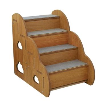 Imagem de KiBcsLic Escada para Cães com 4 Degraus, Antiderrapante, 45 X 30 X 40 Cm, Design de Altura Baixa com Deck para Animais de Estimação Mais Velhos, Rampa de Madei