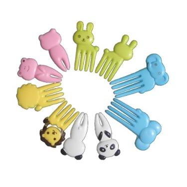 Imagem de Conjunto com 10 Mini Garfinhos Para Frutas e Petiscos ou Sobremesa de Plástico Com Tema de Animais Infantil ou Adulto Incentivo Para Alimentação Saudável Luxo Premium - Dona Mirinha