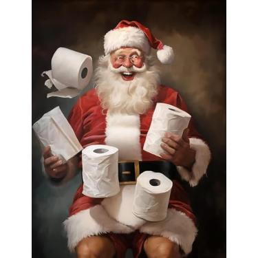 Imagem de Ohhvvow Kit de pintura artística de diamante de Natal engraçado - Papai Noel com rolos de papel higiênico voador, diamantes redondos e ferramentas 5D, presente de artesanato DIY para mulheres e homens