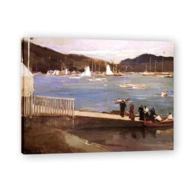 Imagem de Sailboats At The Dock John Lavery Iconic Realist Portrait & War Scene Canvas Art – Decoração de parede irlandesa atemporal para casa emoldurada 30 x 39 cm