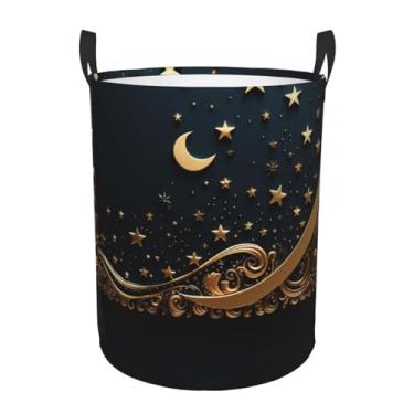 Imagem de Cesto de roupa suja com fundo dourado e lua crescente, dobrável, impermeável, cesto de armazenamento de roupas com alças, pano Oxford, organizador de brinquedos, cesta para banheiro, lavanderia