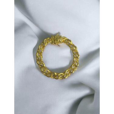 Imagem de Pulseira Friso S Vazado 13Mm Fecho Mão Orando Banhado A Ouro