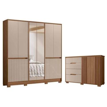 Imagem de Guarda Roupa Casal Alasca E Cômoda Texas Carvalho Fendi - Moval