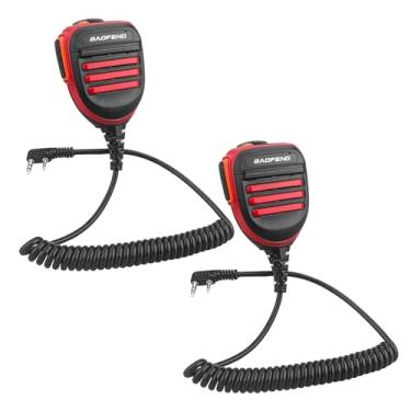 Imagem de BAOFENG Microfone de rádio, microfone de polícia de ombro remoto UV-5R BF-F8HP 5RM UV-21R K5PLUS UV-17R TIDRADIO TD-H3 TD-H8 Quansheng UV-K5 walkie Talkie Microfone de alto-falante portátil (vermelho