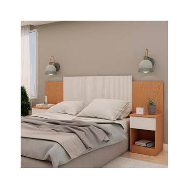 Imagem de Cabeceira Extensível para Cama de Casal e Queen Size Genialflex Roma em MDP com detalhes Frisados – Cinamomo/Off White