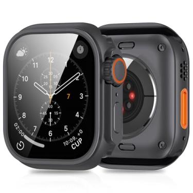 Imagem de Capa 3 em 1 compatível com Apple Watch Series 10 de 46 mm com proteção robusta [transforme em visual ultra 2] com película protetora de tela de vidro temperado projetada para Apple Watch Series 10 de