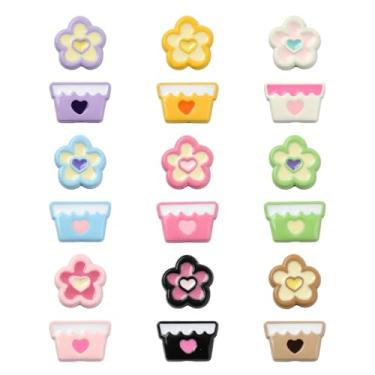 Imagem de UR URLIFEHALL 36 peças, 18 estilos, lindas contas de liga de flor, contas de vaso de flores pintadas para fazer você mesmo, pulseira, colar, cordão, chaveiros, fabricação de joias