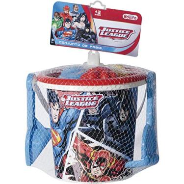 Imagem de Baldinho de Praia Liga da Justiça com Acessórios Rosita Azul/Vermelho Pequeno