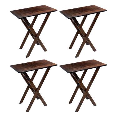 Imagem de Kit 4 Mesas Aparadores Compacto 43x68 Madeira Dobravel Bares Imbuia / Liso