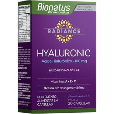 Imagem de Bionatus, Radiance, Hyaluronic, Suplemento alimentar, Ácido Hialurônico 100mg, Vitamina A, E e C, Biotina 45mcg, 30 cápsulas • 30 doses, Roxo