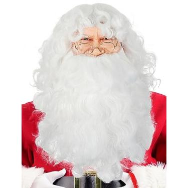 Imagem de Halfjuly Conjunto profissional de barba e peruca de Papai Noel de luxo com bigode falso branco curto e longo realista, acessórios para cosplay de cláusula de Natal